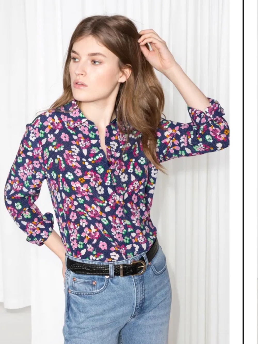 & OTHER STORIES Anthropologie Silk Floral Collar Button Down Mulberry Fall 12